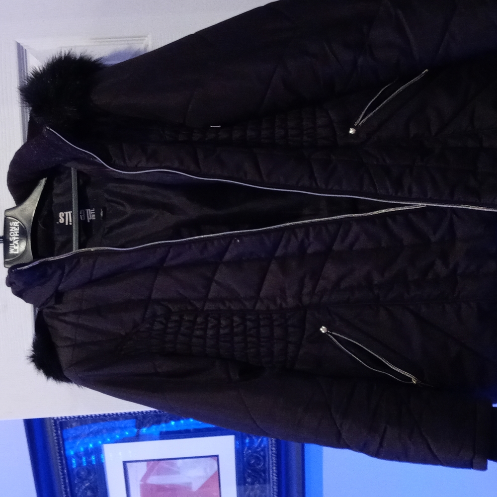 Fur hooded puffer coat